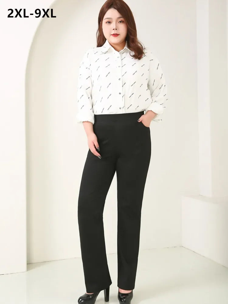 Saashi Plus Size High Waisted Office Lady Trousers for Women – Loose Fit Business Formal Pants