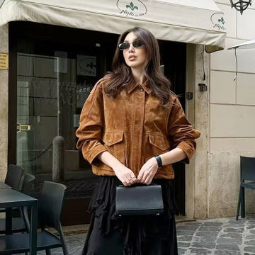 Saashi Cropped Suede Bomber Jacket
