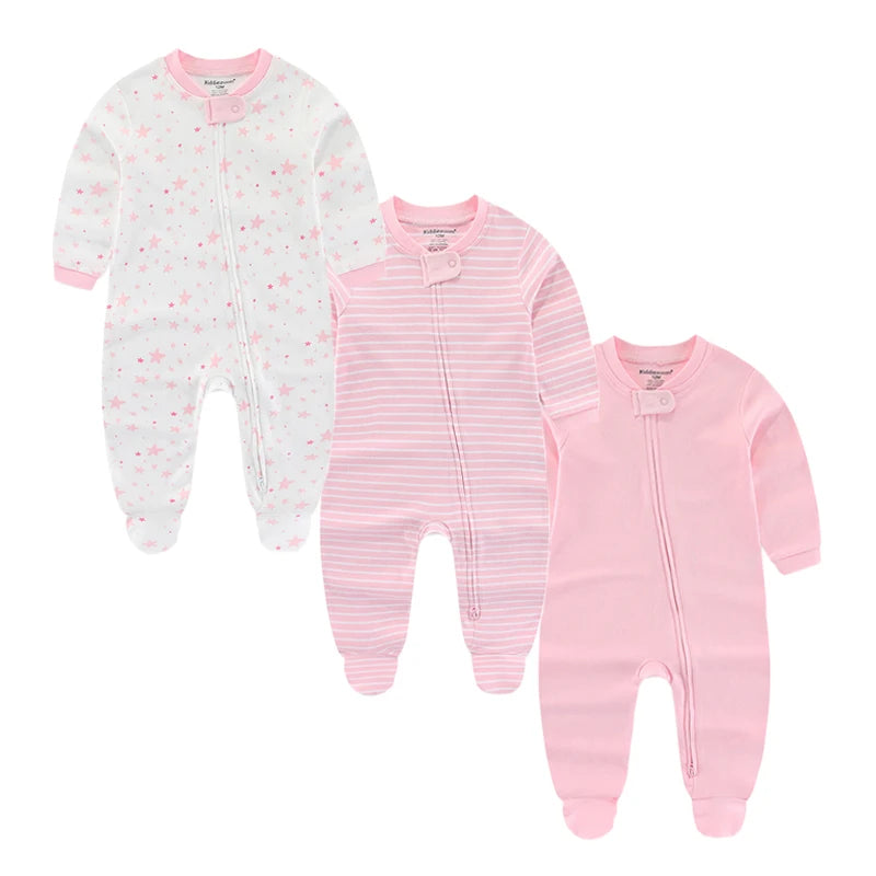 Saashi 3-Piece Solid Zipper Baby Romper Set