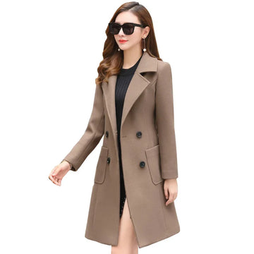 Saashi Women's Plus Size Slim Woolen Coat