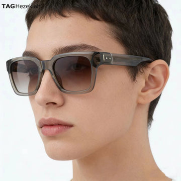Saashi Retro Transparent Brown Square Sunglasses Men Women Gradient UV400 Trendy Acetate.