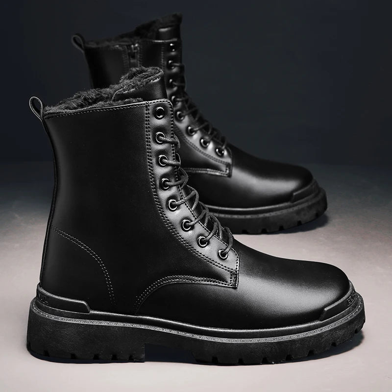 Saashi Men Warm Plush High Top Boots Winter Soft Sole Non-Slip Outdoor.