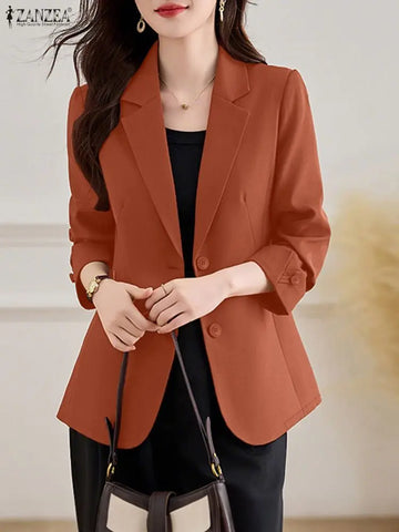 Saashi Women's Autumn Stylish Lapel Long Sleeve Elegant Casual Solid Button Blazer.