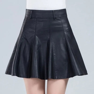 Saashi Women's Elegant Plus Size Korean Style High Waist Genuine Real Leather Mini Skirt