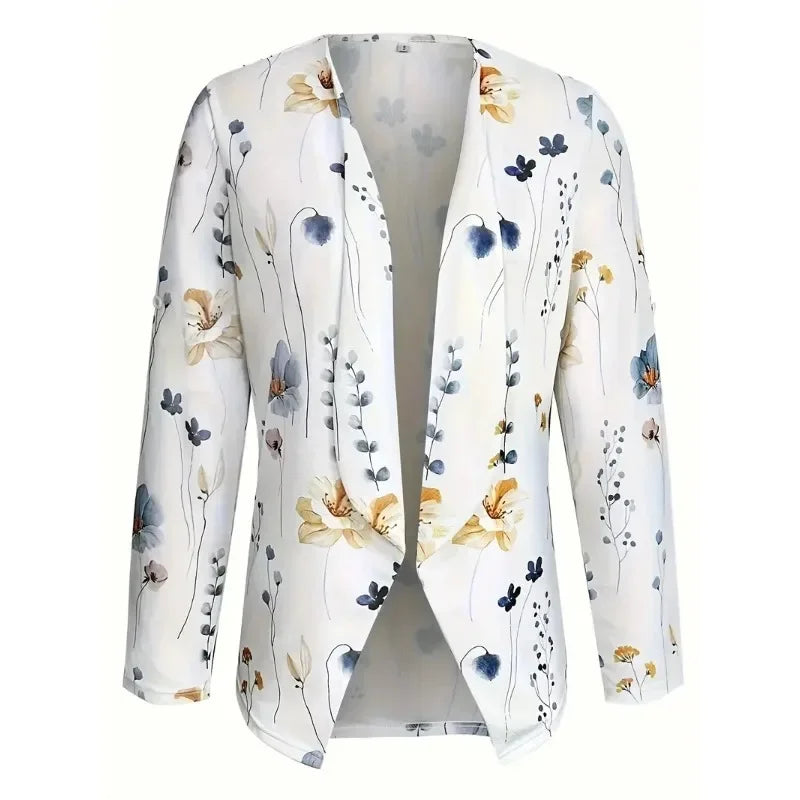Saashi Women's Plus Size Fashion Floral Print Asymmetric Hem Open Front Blazer