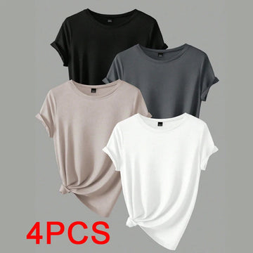 Saashi 4PCS Women’s Plus Size T-Shirts Set Casual Short Sleeve Summer Tops Outfit