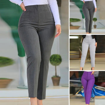 Saashi Women Suit Pants High Waist Pleated Pockets Business Trousers Ninth-Length