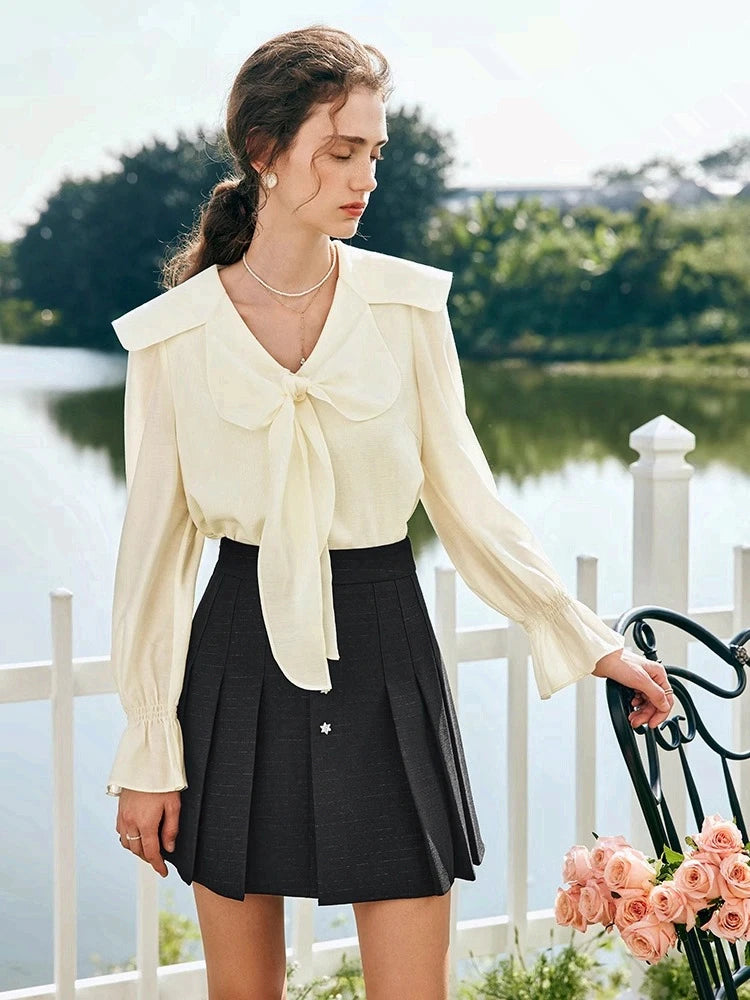 Saashi French Lace Bow-Tie Blouse