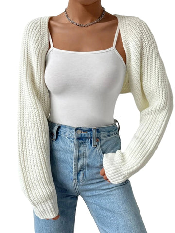 Saashi Women's Open Front Cropped Cardigan Long Sleeve Ribbed Knit Shrug Bolero.