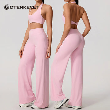 Saashi Quick-Dry 2-Piece Sports Set – U-Neck Bra & Bell-Bottom Pants