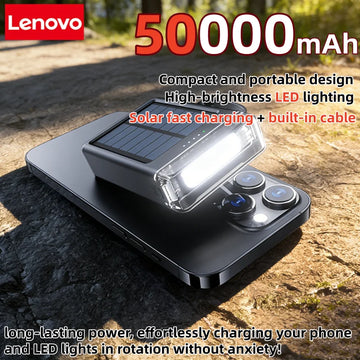 Saashi Lenovo 50000mAh Solar Power Bank with Built-in Cables & LED
