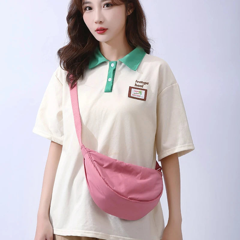 Saashi Solid Color Nylon Padded Crossbody Bag Portable Shoulder Purse Messenger Handbag for Women