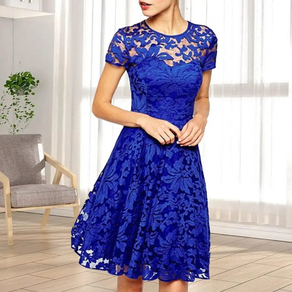Saashi Plus Size Mini A-Line Dress, Round Neck Prom Style for Elegant Women