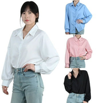 Saashi Women’s Casual Chiffon Long Sleeve Button-Up Shirt Loose Office Top