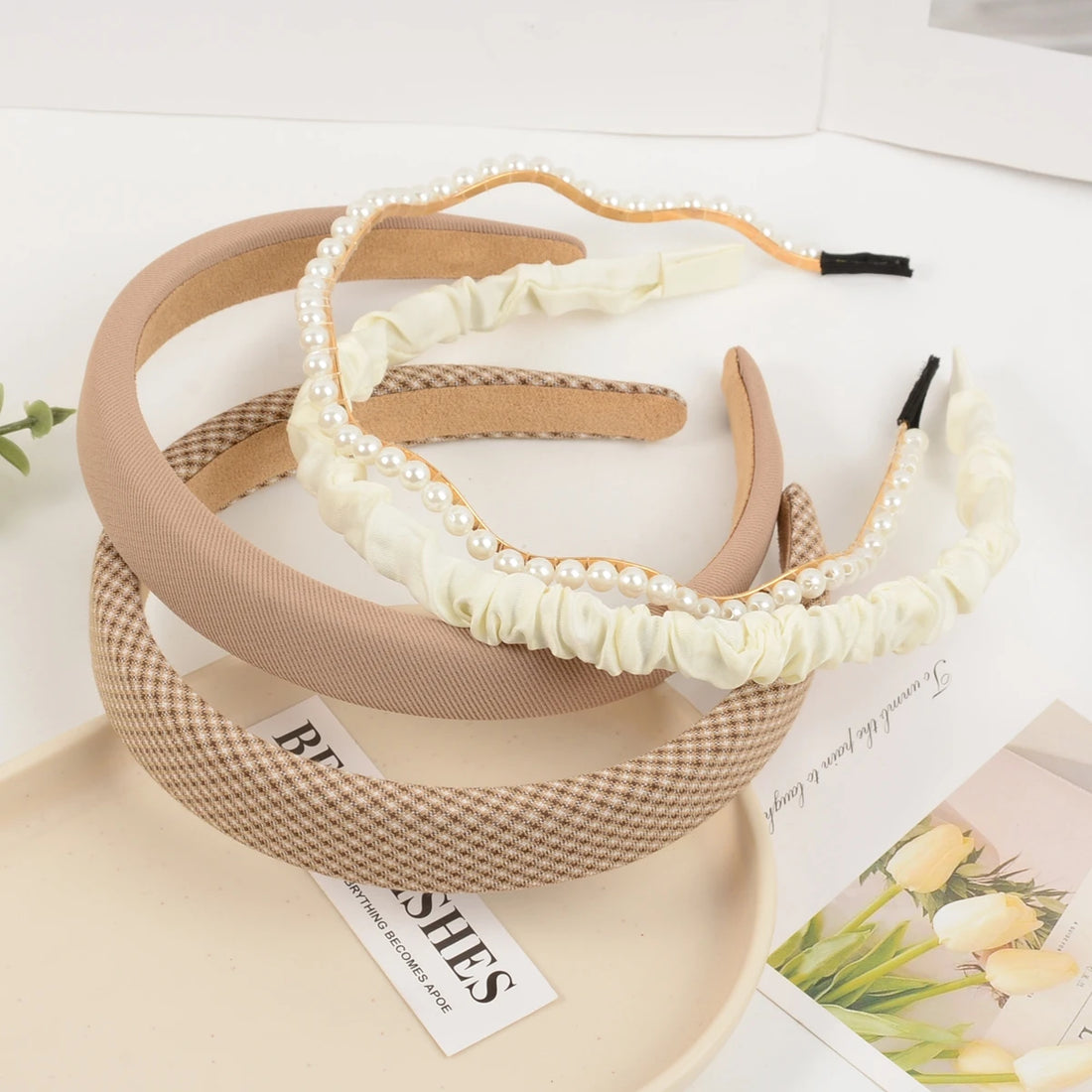Saashi Girls French Plaid Headbands – Retro Stylish Hair Accessories, 4-Piece Set