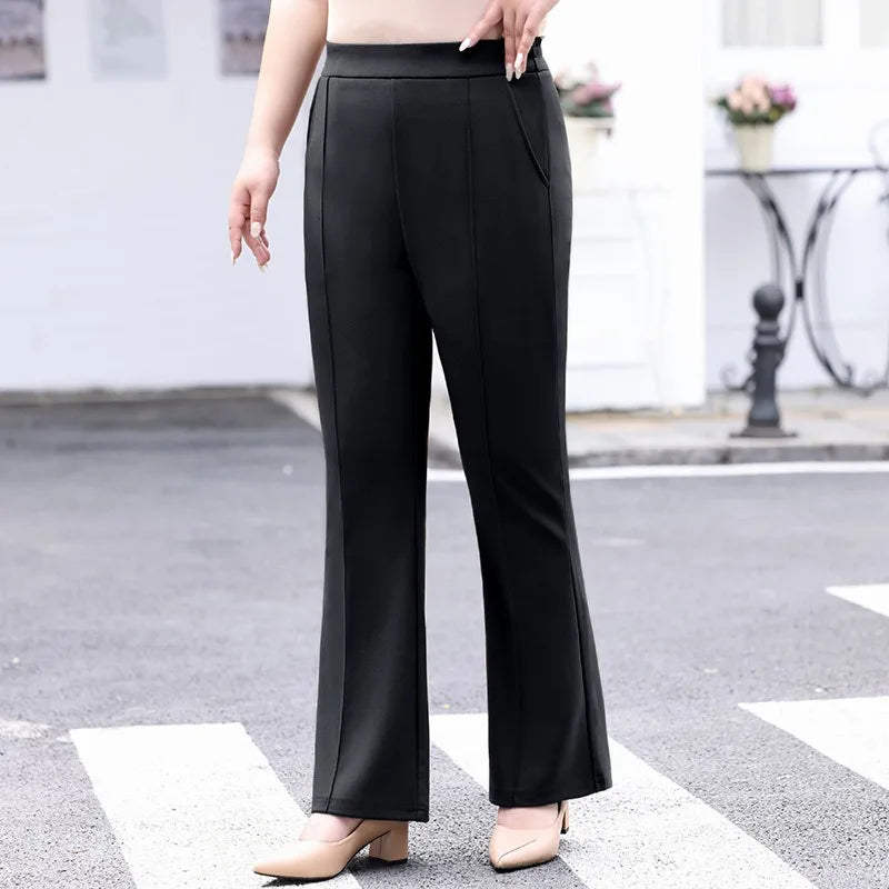 Saashi 6XL Plus Size Women’s High-Waisted Office Pants – Loose Straight Stretch Bell-Bottom Flared Trousers