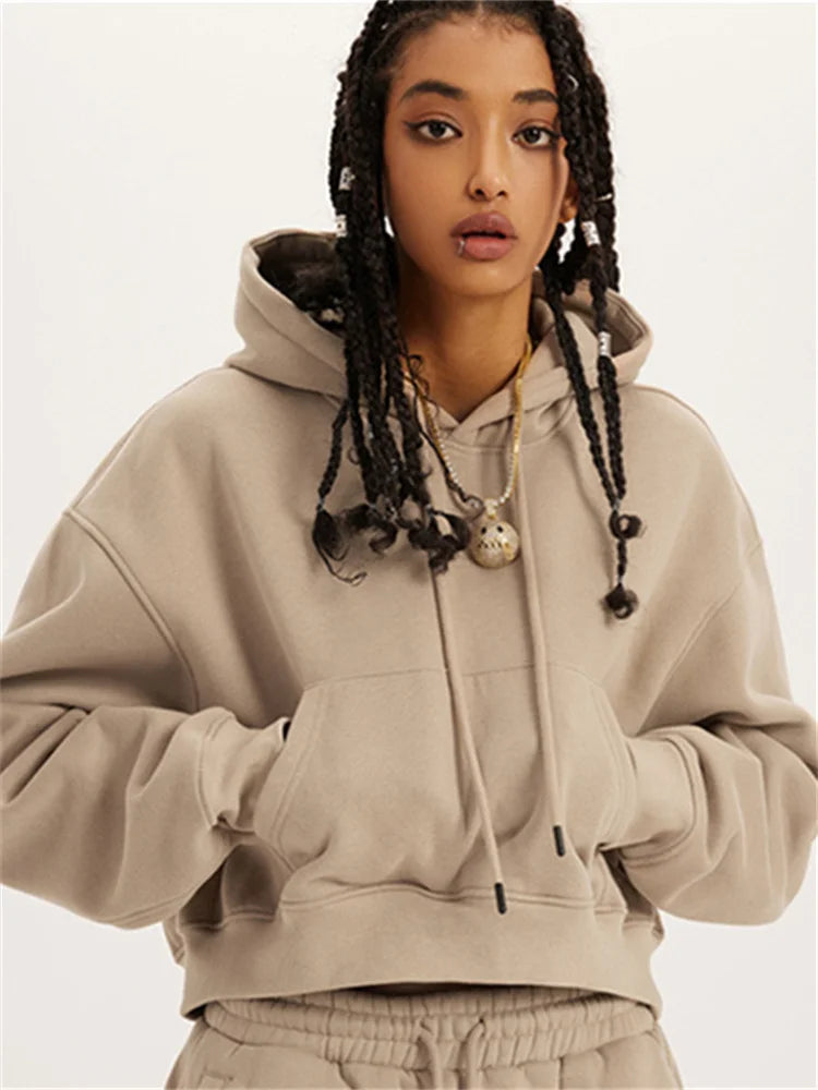 Saashi Loose Crop Drawstring Hoodie