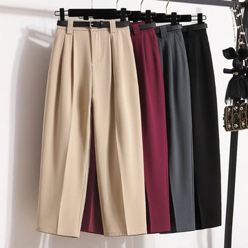 Saashi Plus Size High Waist Straight Leg Suit Pants for Women – Korean Style Oversized Casual Trousers