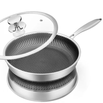 Saashi Honeycomb Stainless Steel Non-Stick Frying Pan with Lid