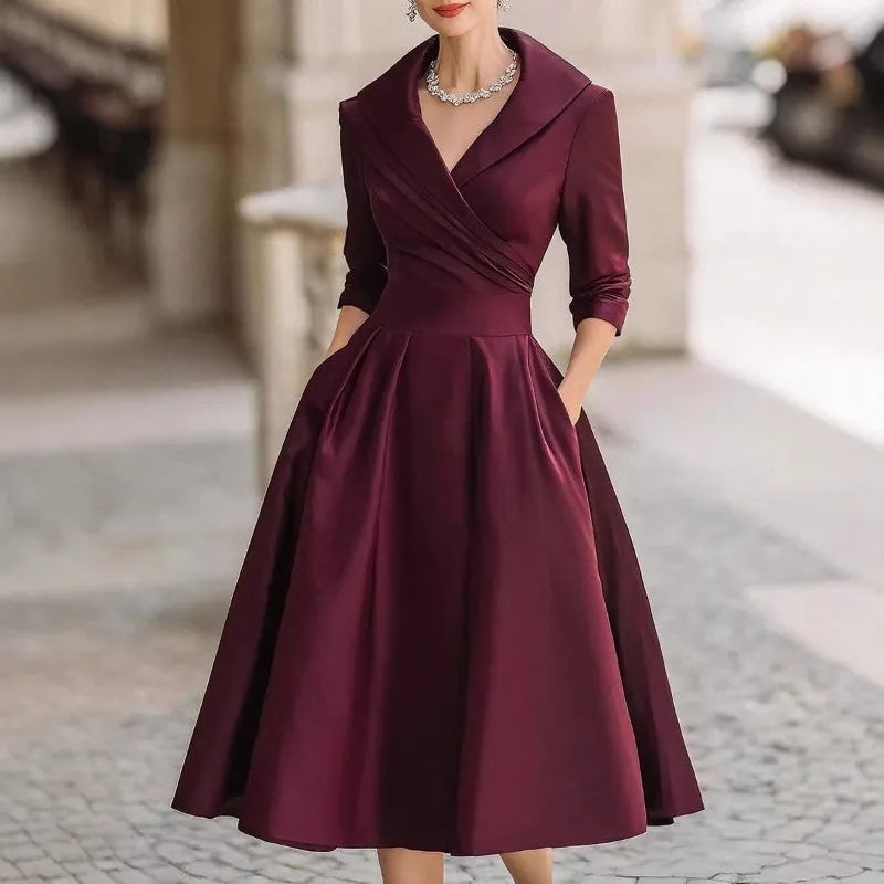 Saashi Elegant Long Sleeve Waist Dress