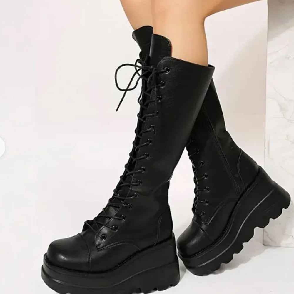 Saashi Gothic Mid-Calf Lace Boots