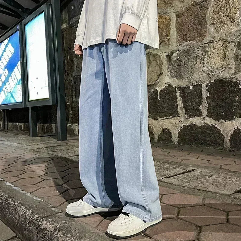 Saashi Men's Streetwear 2026 New Korean Style Loose Straight Wide Leg Denim.
