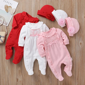 Saashi Newborn Floral Footies Jumpsuit: Layette 0-12 Months Coverall, Autumn Outfit