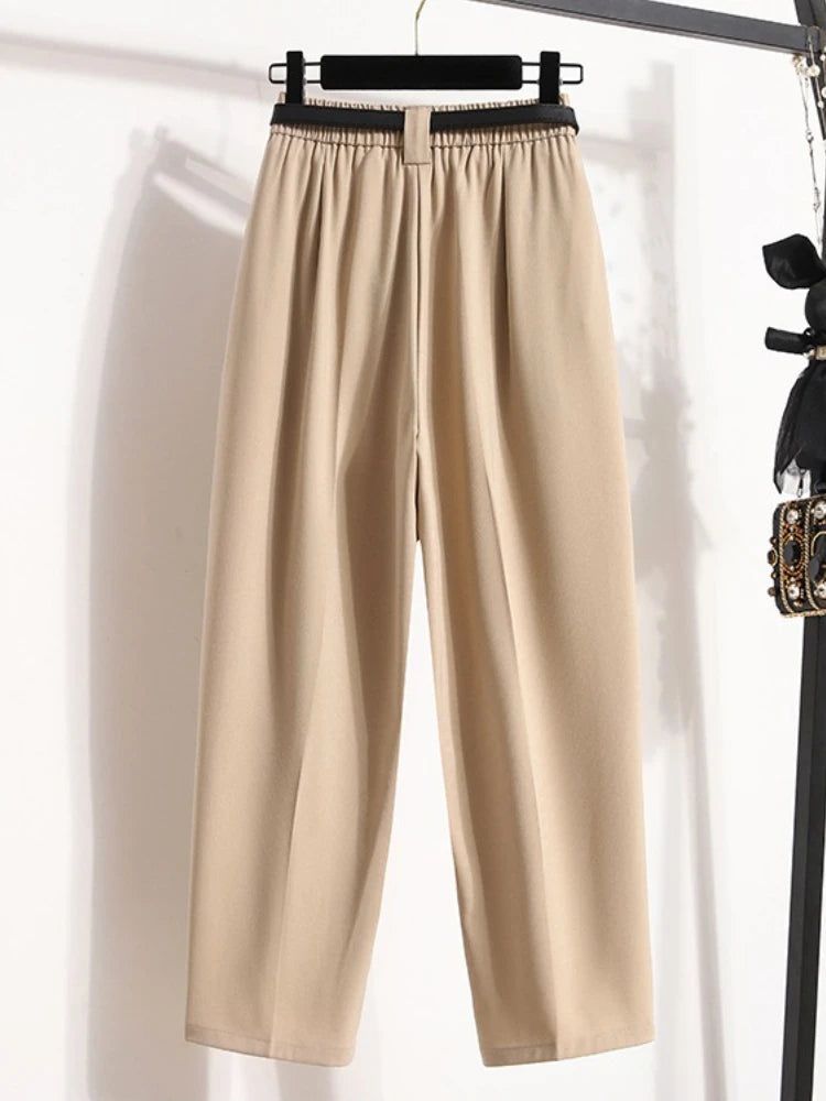 Saashi Plus Size High Waist Straight Leg Suit Pants for Women – Korean Style Oversized Casual Trousers