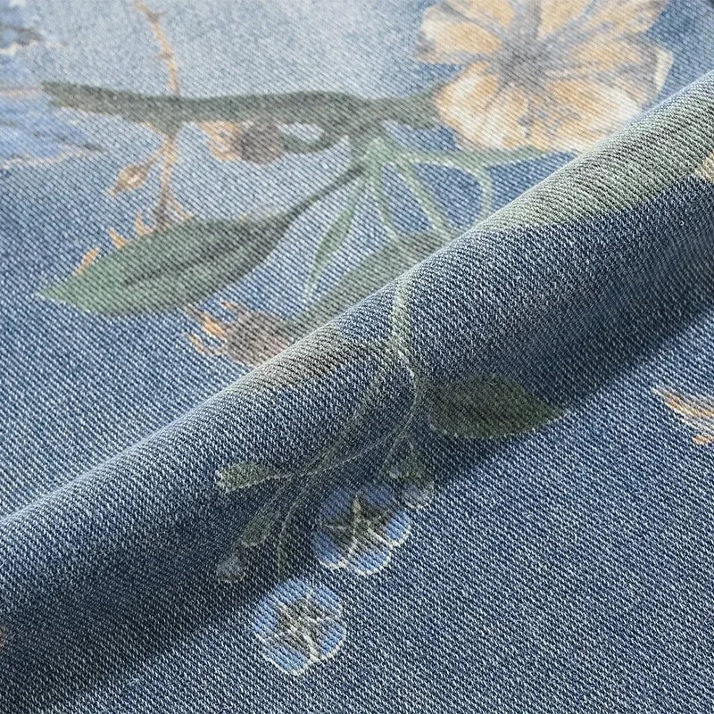 Saashi Men's Autumn Floral Printed Y2K Vintage Denim Hip Hop Wide-leg Baggy Jean.