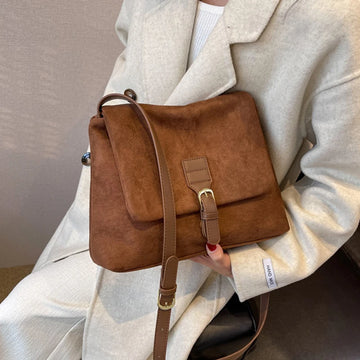Saashi Women's Vintage Brown Suede PU Leather Large Capacity Crossbody Hobo Bag