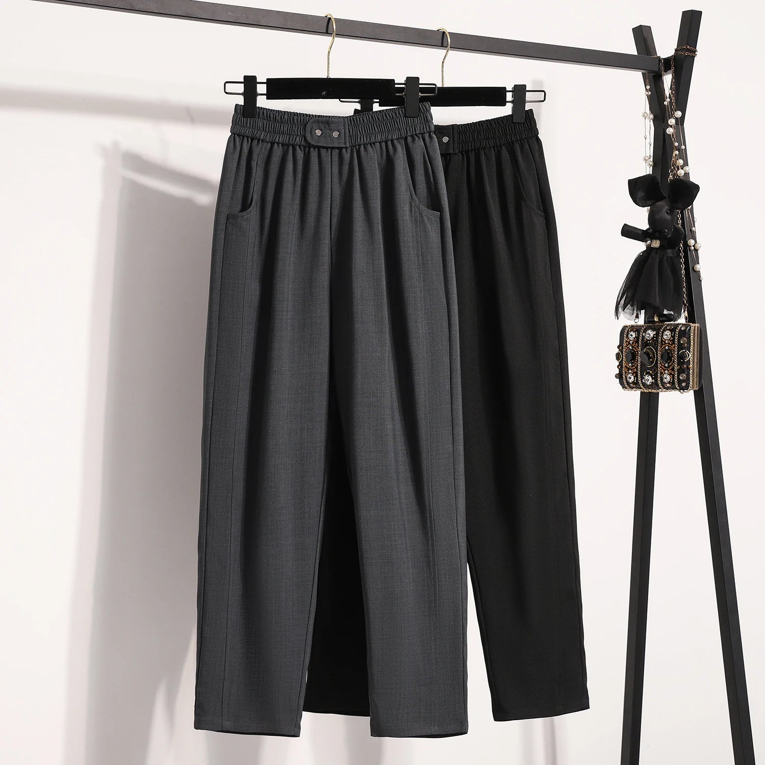 Saashi Plus Size Women’s High-Waisted Wide Leg Trousers – Versatile Straight Leg Suit Pants for Spring and Autumn