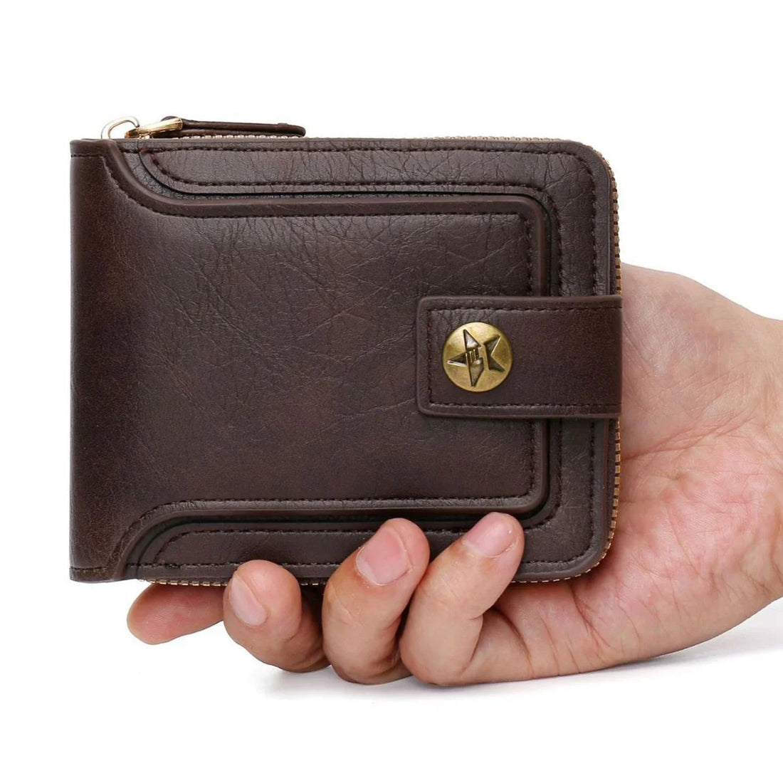 Saashi Men's Vintage Short Horizontal Zipper Tri-fold PU Leather Card Case Wallet.