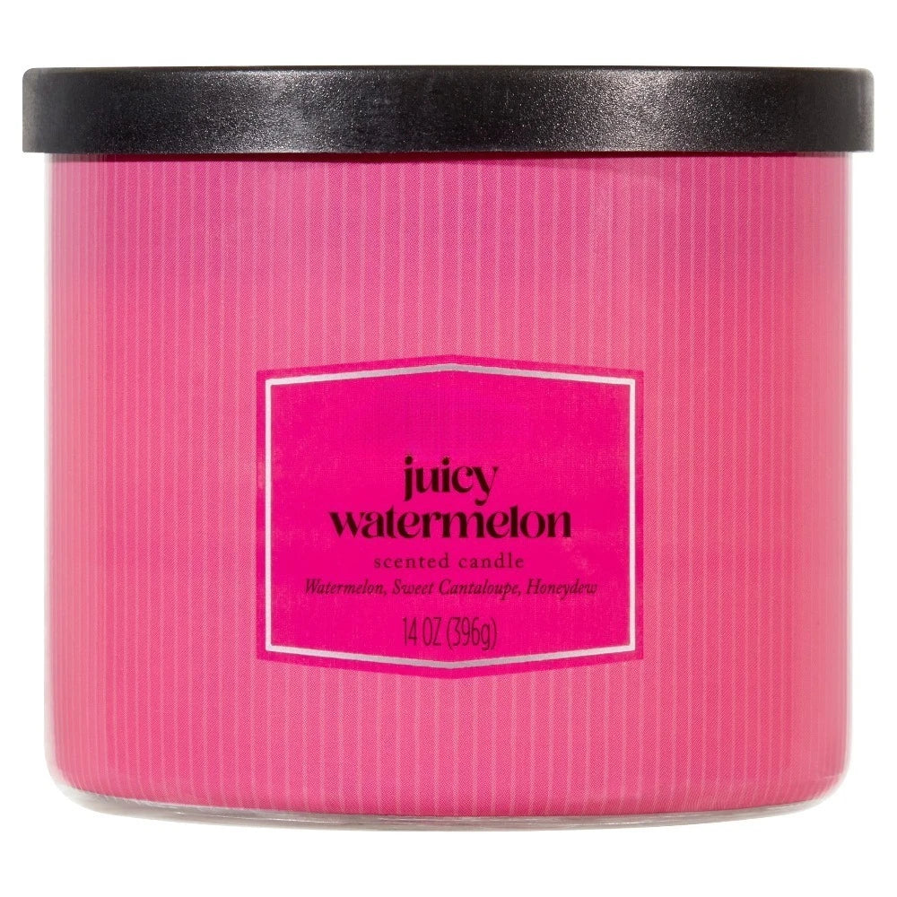 Saashi 3-Wick Textured Wrapped Juicy Watermelon Scented Candle, 14 oz