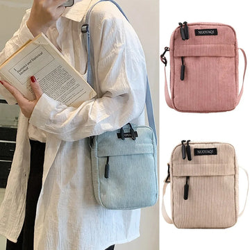 Saashi Women's Corduroy Casual Sports Student Mobile Phone Crossbody Small Shoulder Bag.