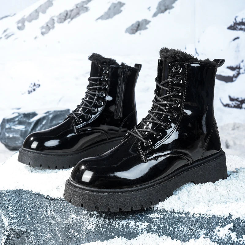 Saashi Men Warm Plush High Top Boots Winter Soft Sole Non-Slip Outdoor.