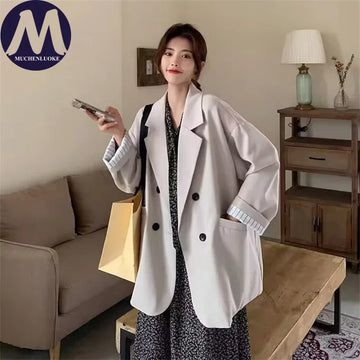 Saashi Women's Long Sleeve Korean Fashion Casual Loose Office Spring Autumn Blazer.