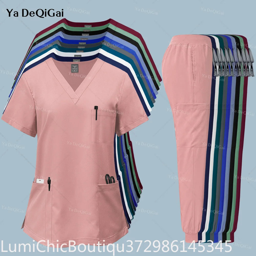 Saashi Labor Day Women’s Pink Scrub Set – Comfortable Professional Medical Work Uniform