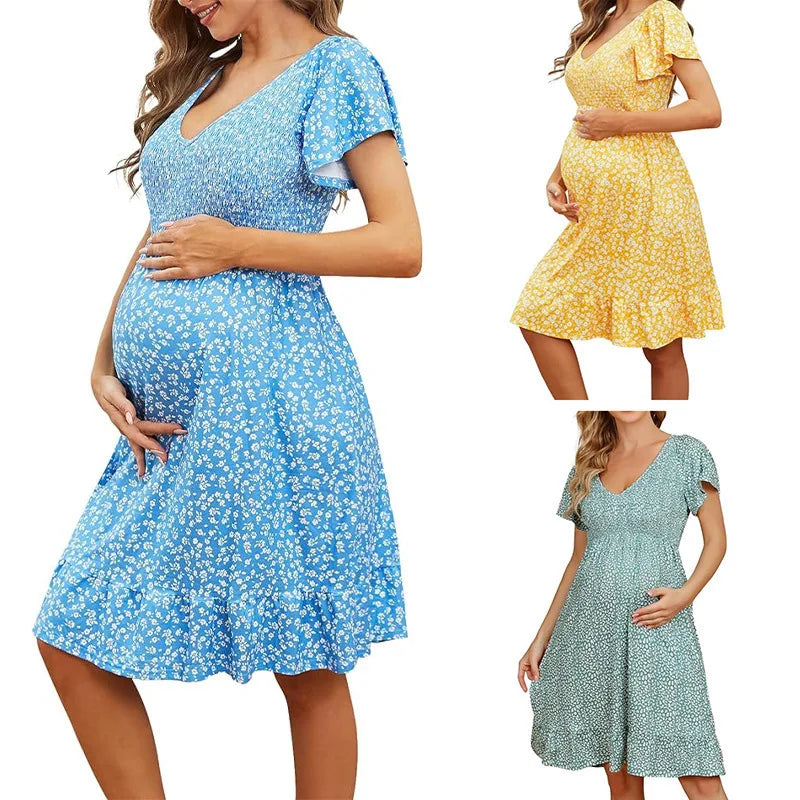 Saashi Women's Casual V-Neck Maternity Dress with a Loose and Comfortable Fit