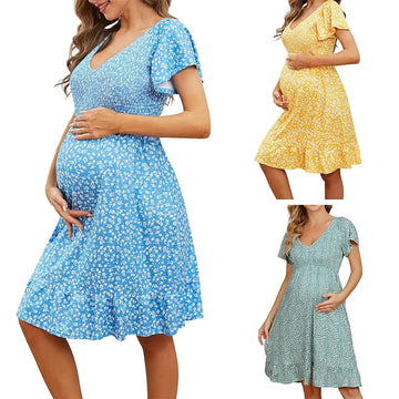 Saashi Women's Casual V-Neck Maternity Dress with a Loose and Comfortable Fit