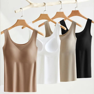 Saashi Ice Silk Seamless Tank Top with Chest Pads Wide Shoulder Sleeveless Inner Outerwear for Women