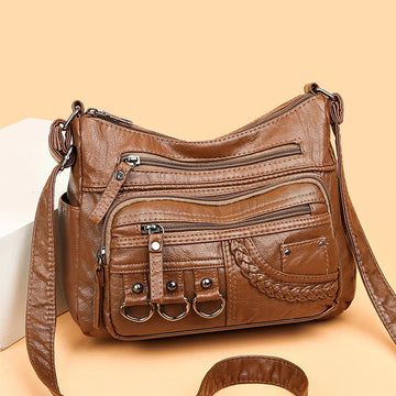 Saashi Women's Vintage PU Retro Multi Layer Shoulder Crossbody Messenger Travel Bag.