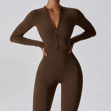 Saashi Women's Yoga Boilersuit Long Sleeve Sportswear Gym Zipper High-intensity Fitness Jumpsuit.