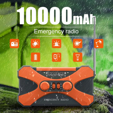 Saashi 10000mAh Emergency Radio Solar Hand Crank Portable AM FM NOAA Weather.