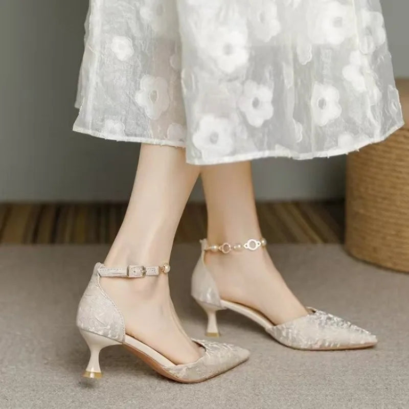 Saashi New Pointed Toe Wedding Bride High Heels Female Party Mules Elegant Women Pumps