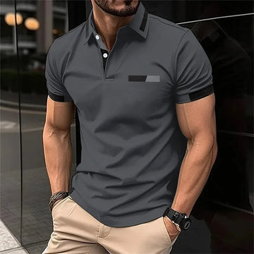 Saashi Men's Fitness Casual Gym Running Elastic Short-sleeved Lapel Polo Shirt.