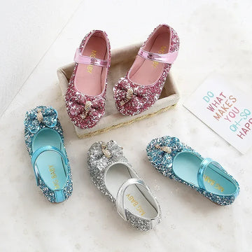 Saashi Girls Sequin Butterfly-Knot Flats – Rhinestone Princess Shoes for School & Parties
