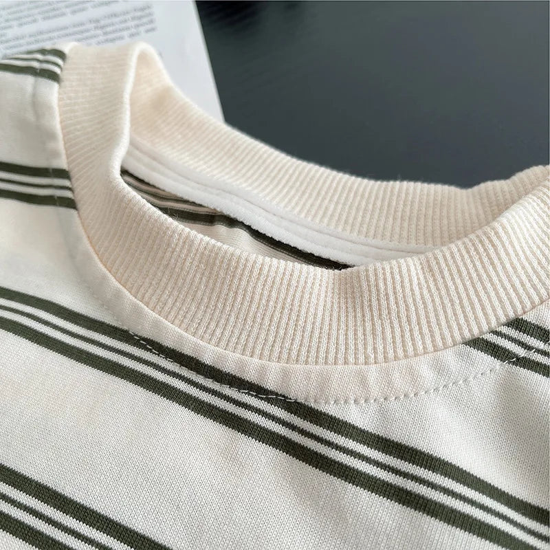 Saashi Boys Striped T-Shirt & Cuffed Shorts Set – Soft Cotton Casual Summer Outfit for Toddlers