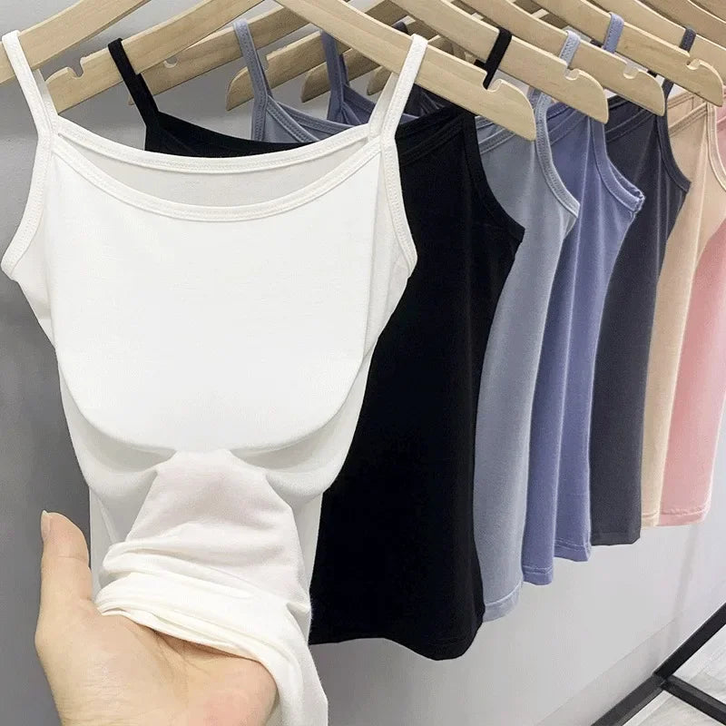 Saashi Sexy Sling Camisole Crop Top Solid Color Sleeveless Skinny Slim Fit Tank Base Tee for Women