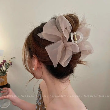 Saashi New Mesh Bow Grip Clip Female Ponytail Braid Hair Claw Accessories.
