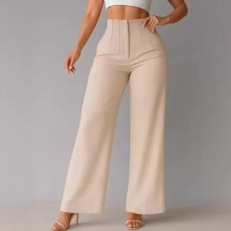 Saashi Women's New Style Leisure Solid Color Wide-Leg Long Trousers Suit Pants.